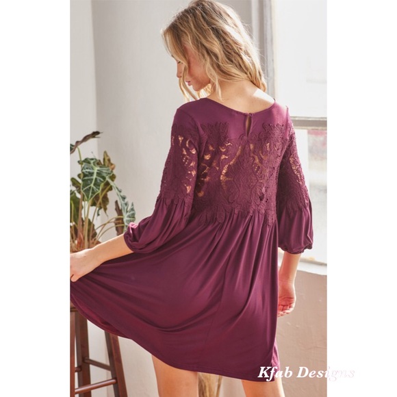 ❤️LAST! Plum Crochet/Lace Detail Soft Knit Dress! - Picture 3 of 4